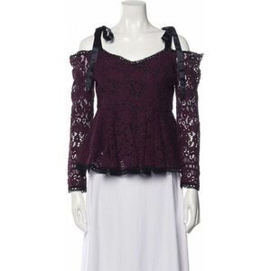ALEXIS Krysten Burgundy Red Lace Pattern Square Neckline Blouse SMALL